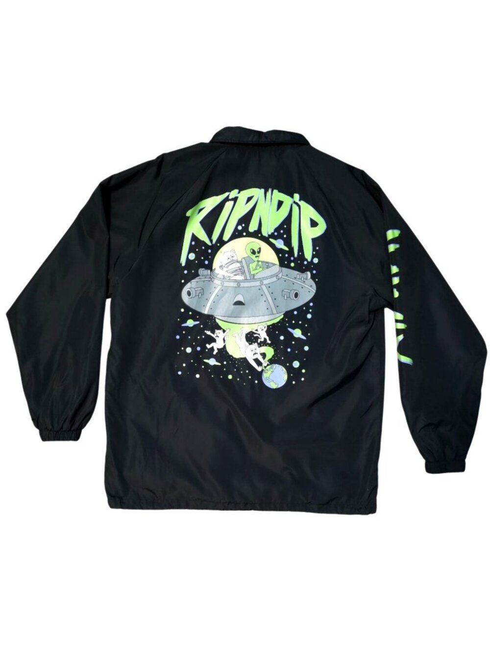 RIPNDIP Alien Abduction Black Button-Up Graphic Coach Jacket Streetwear Mens XL